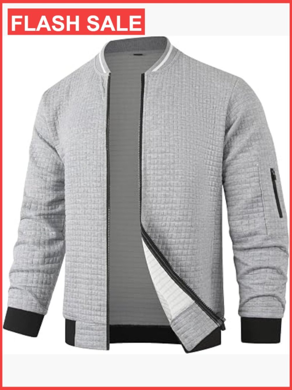 Men's Varsity Bomber Jacket Lightweight Zip Up Waffle Knit Casual